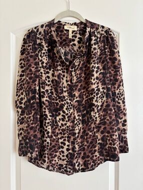 Isabel Marant Leopard Print Button-Down Blouse — Brown/Black/Cream